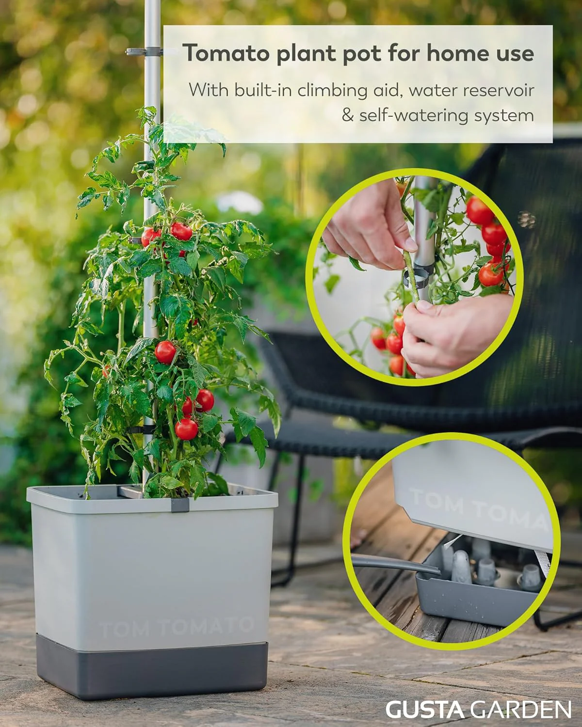Tom Tomato Planter Light Grey - Climbing Aid, Self-Watering System & Plant Clips - Image 2