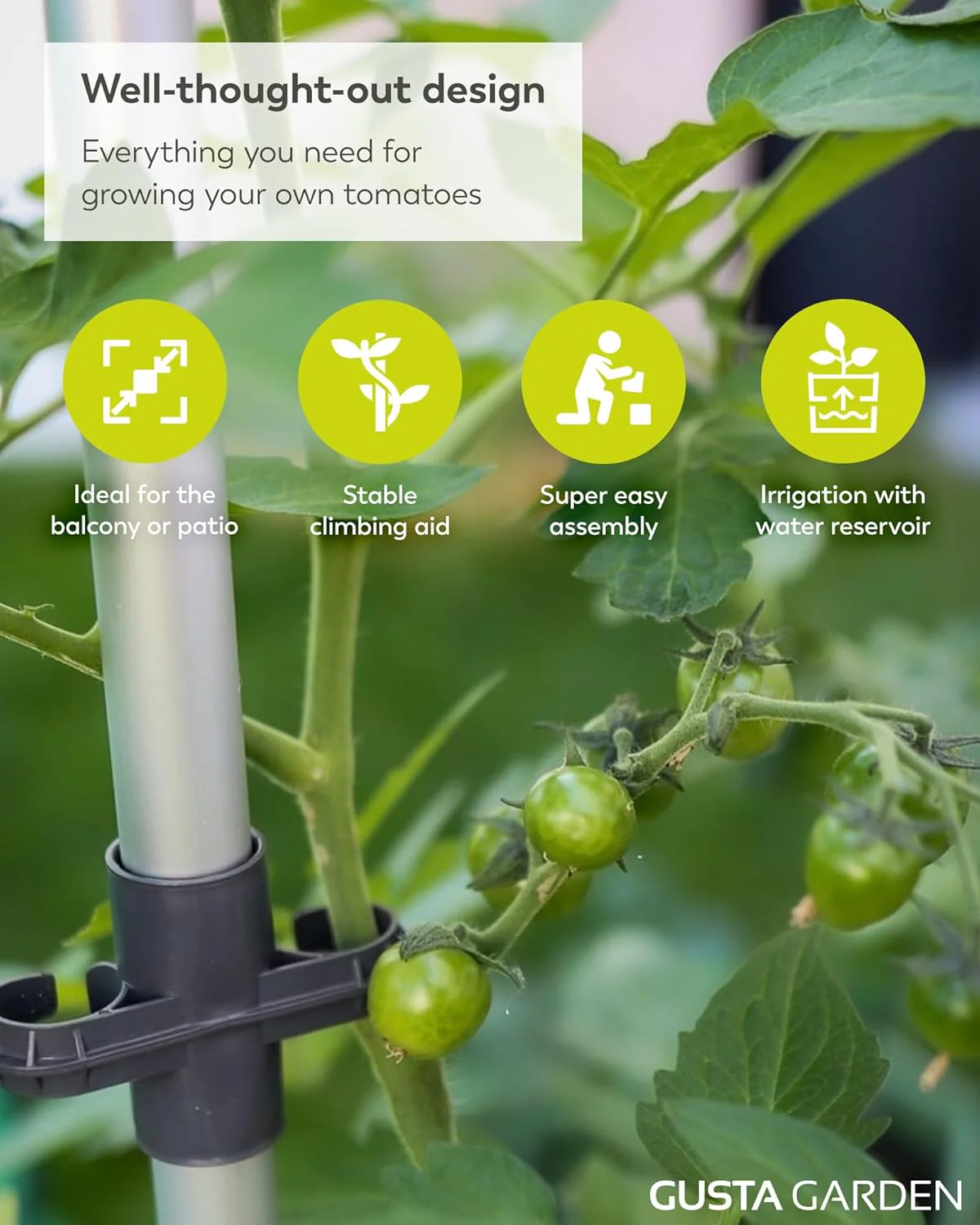 Tom Tomato Planter Light Grey - Climbing Aid, Self-Watering System & Plant Clips - Image 3