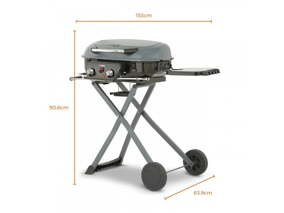 Tower Tourer Barbecue Portable Gas Grill - 2 Burner, Foldable with Wheels - Image 3