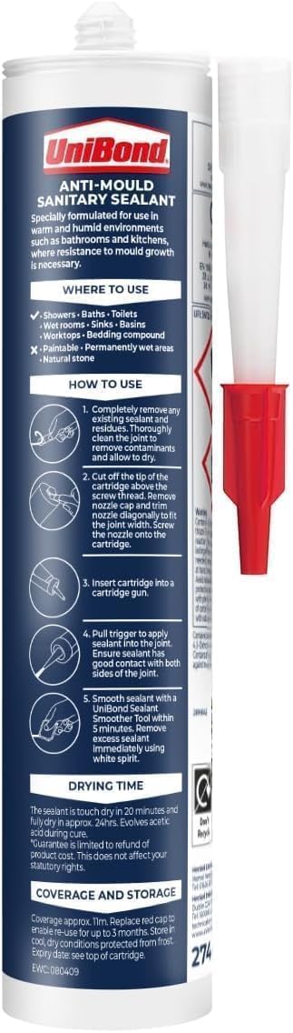 UniBond Anti-Mould White, Waterproof Mould Protection Kitchen & Bathroom Sealant - Image 2