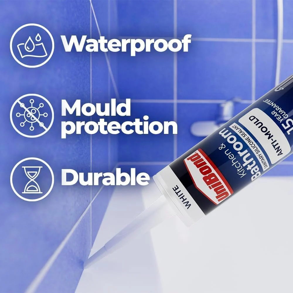 UniBond Anti-Mould White, Waterproof Mould Protection Kitchen & Bathroom Sealant - Image 3
