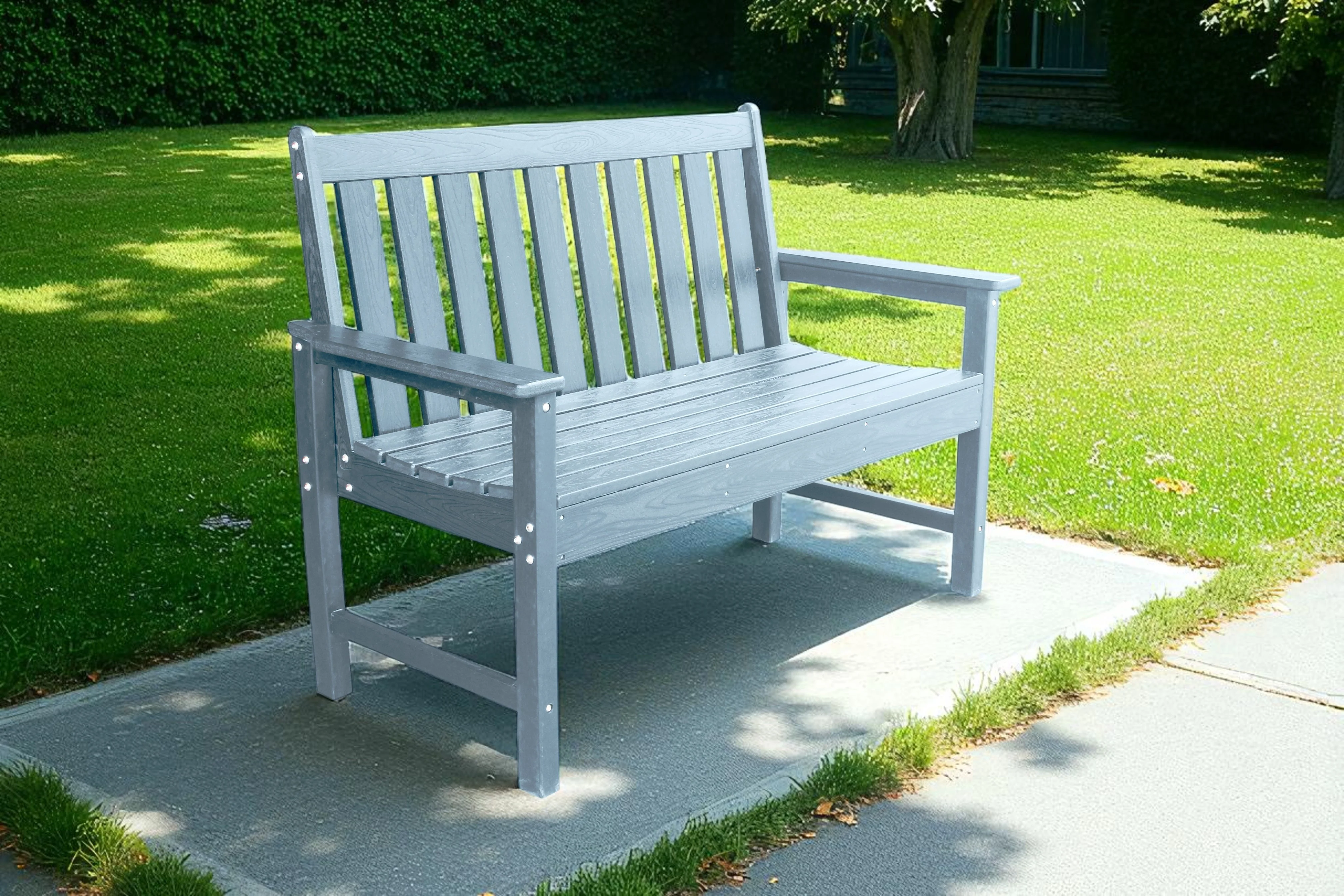 Vienna Wood Effect 2 Seat Bench - Light Grey - Image 5