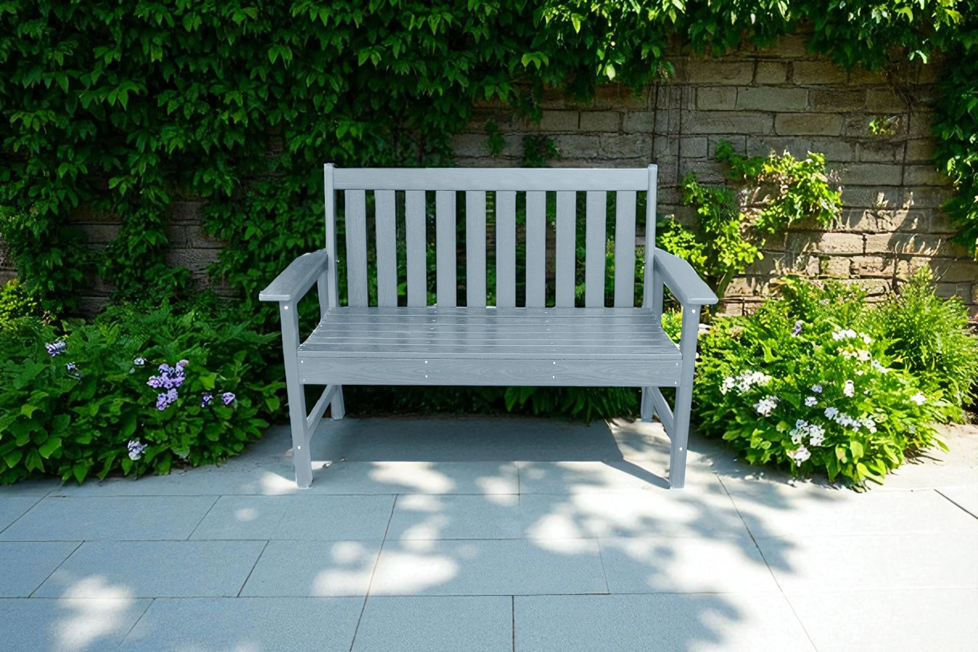Vienna Wood Effect 2 Seat Bench - Light Grey - Image 6