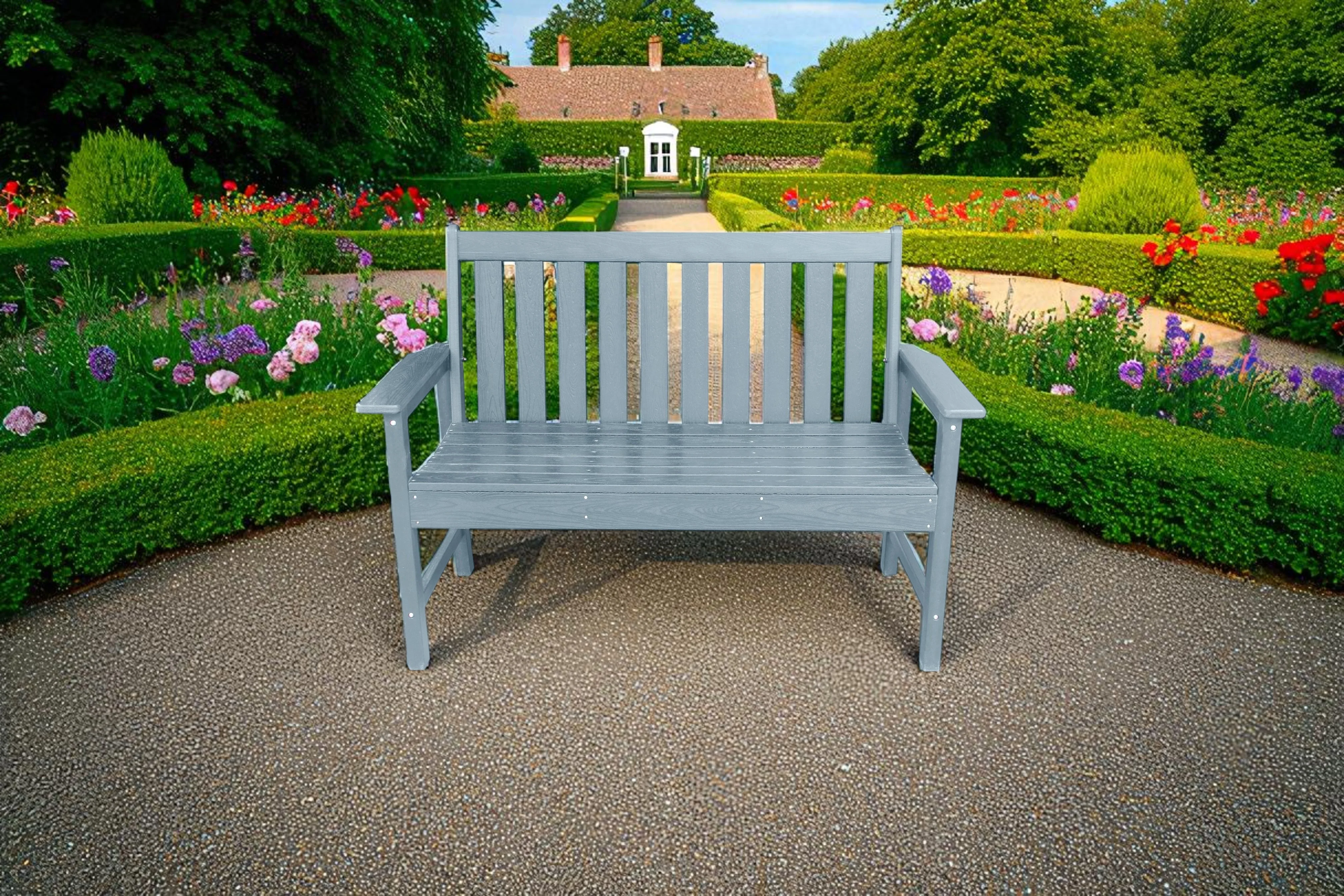 Vienna Wood Effect 2 Seat Bench - Light Grey - Image 7