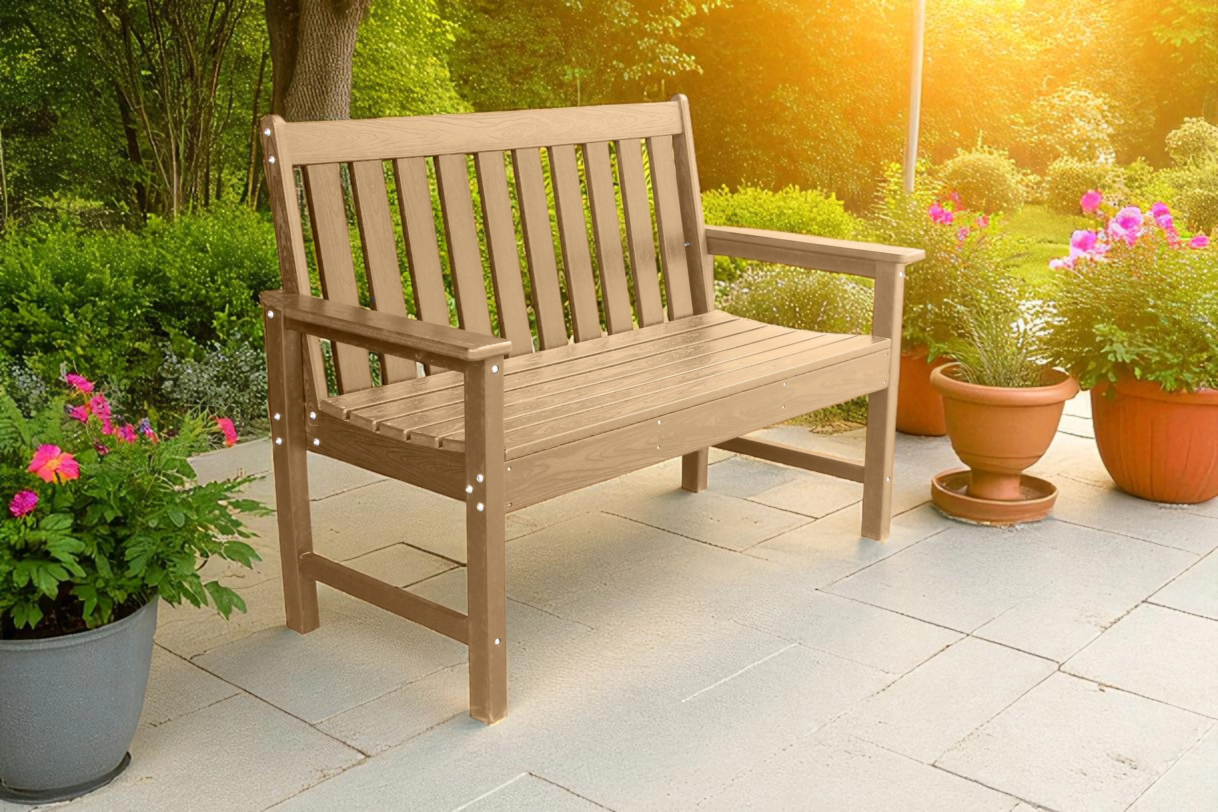 Vienna Wood Effect 2 Seat Bench - Teak - Image 5