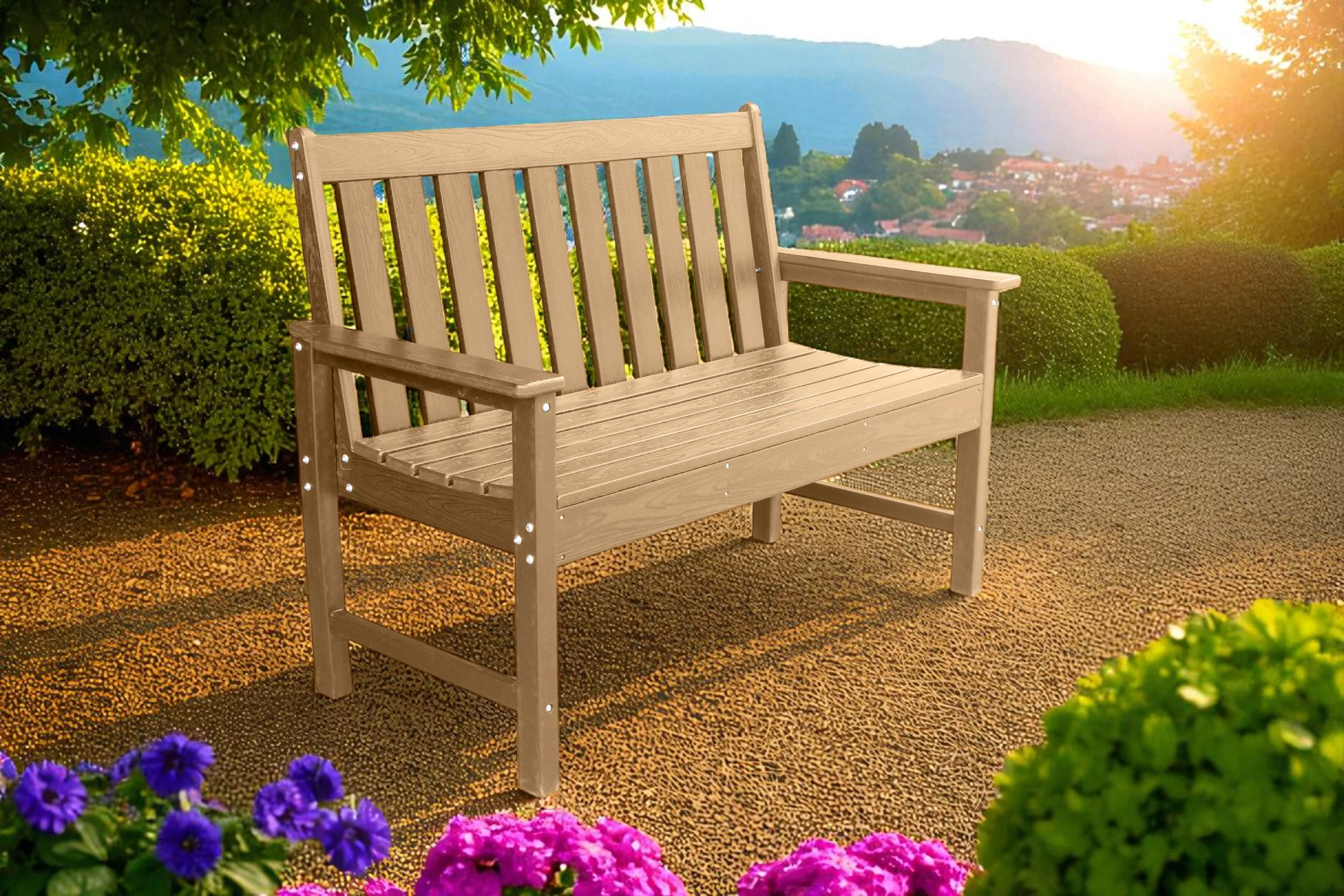 Vienna Wood Effect 2 Seat Bench - Teak - Image 6