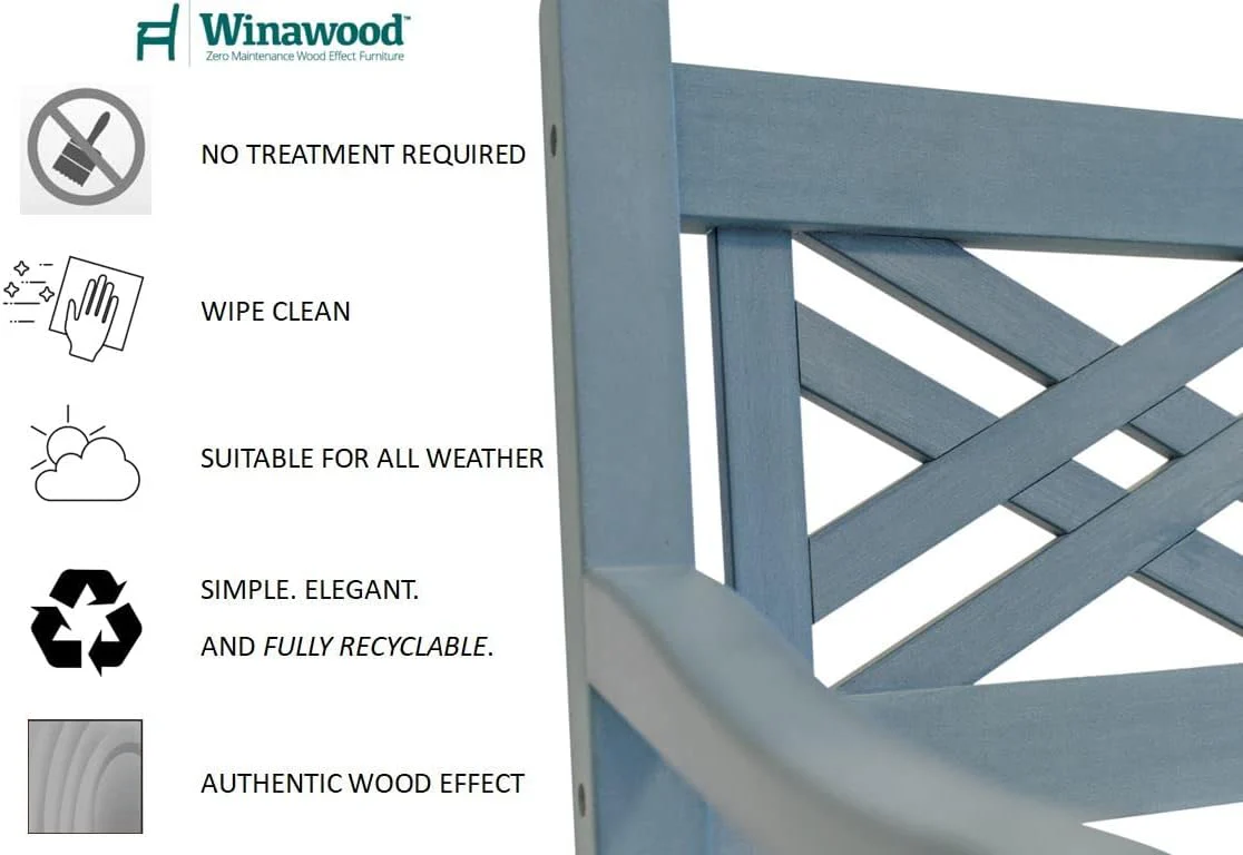 Winawood Speyside Polymer Wood Effect 2 Seat Bench - Powder Blue - Image 6