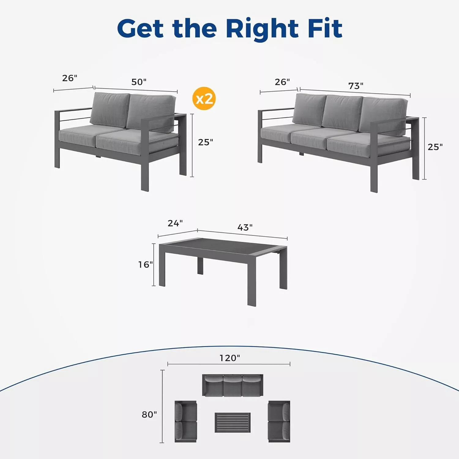 Wisteria Lane 7 Seat Aluminium Lounge Sofa Set - Image 5