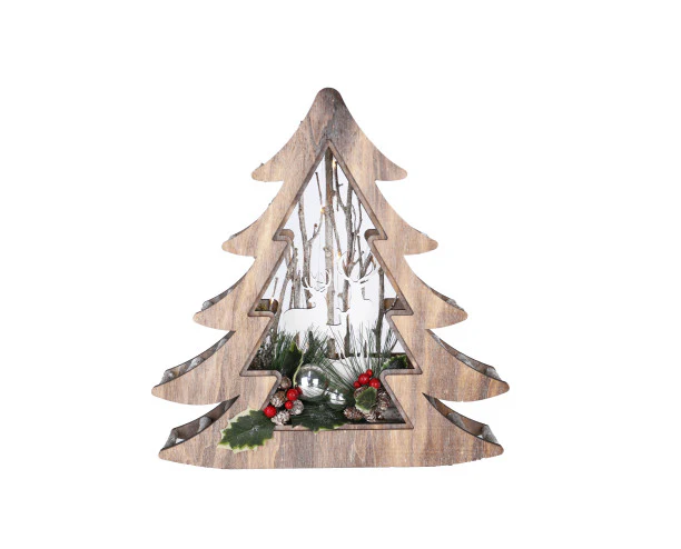 Wood Effect Christmas Tree 38cm with Deer Scene and Warm White LEDs - Image 7