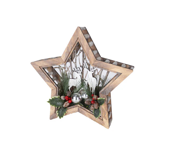 Wood Effect Star 32cm with Deer Scene and Warm White LEDs - Image 8
